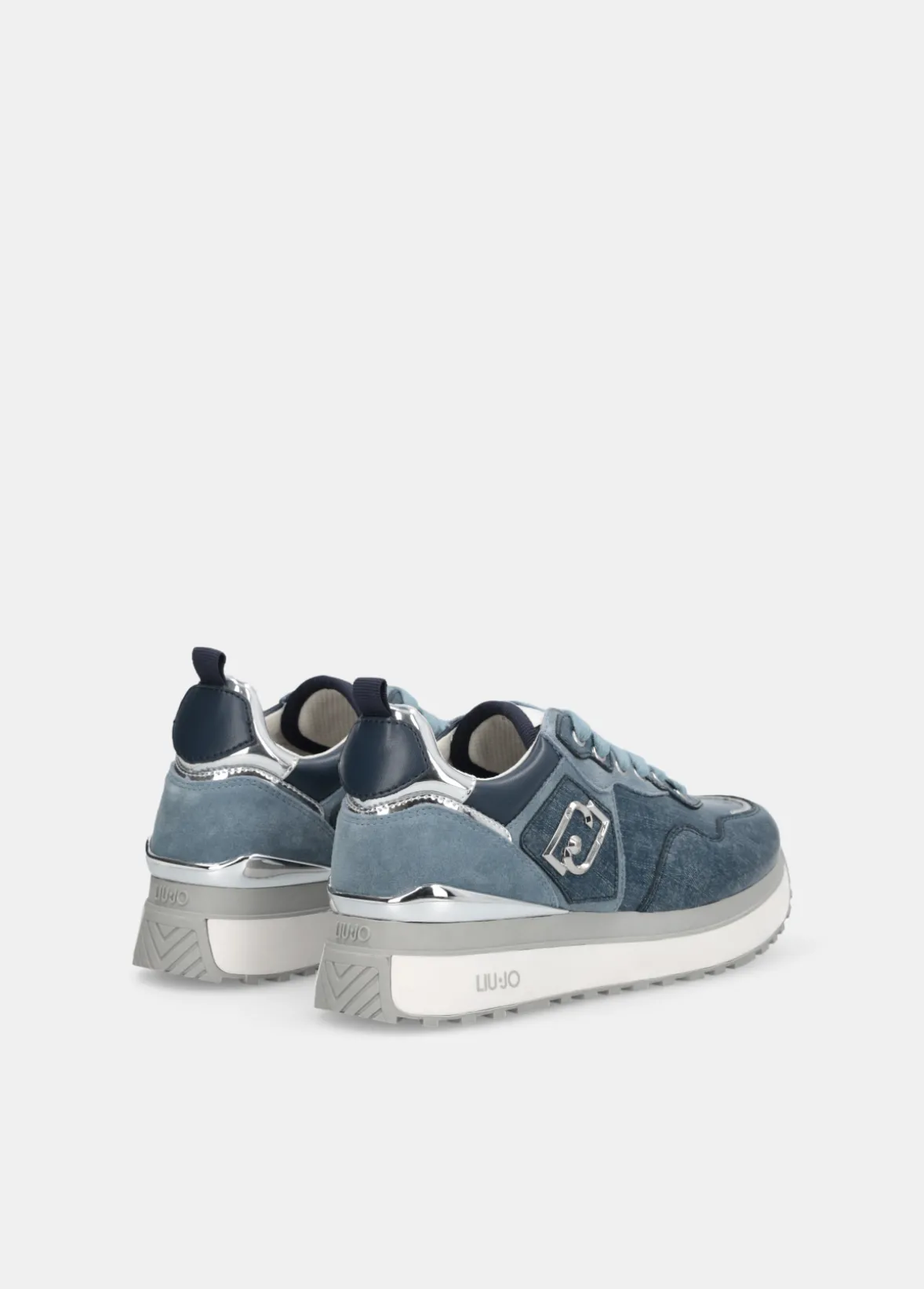 Sneakers platform in glossy denim
