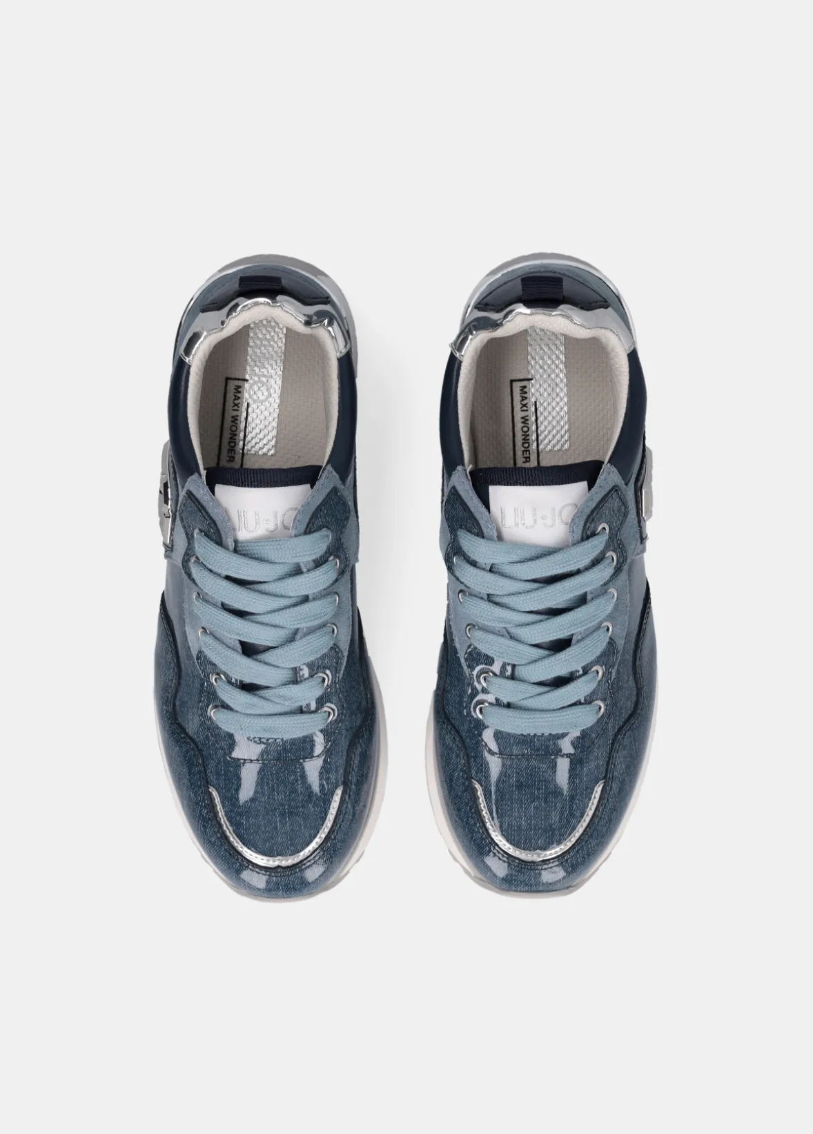 Sneakers platform in glossy denim