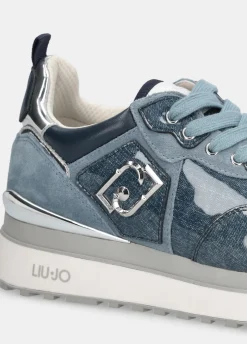 Sneakers platform in glossy denim