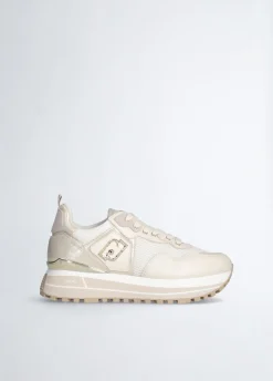 Sneakers platform in pelle e mesh
