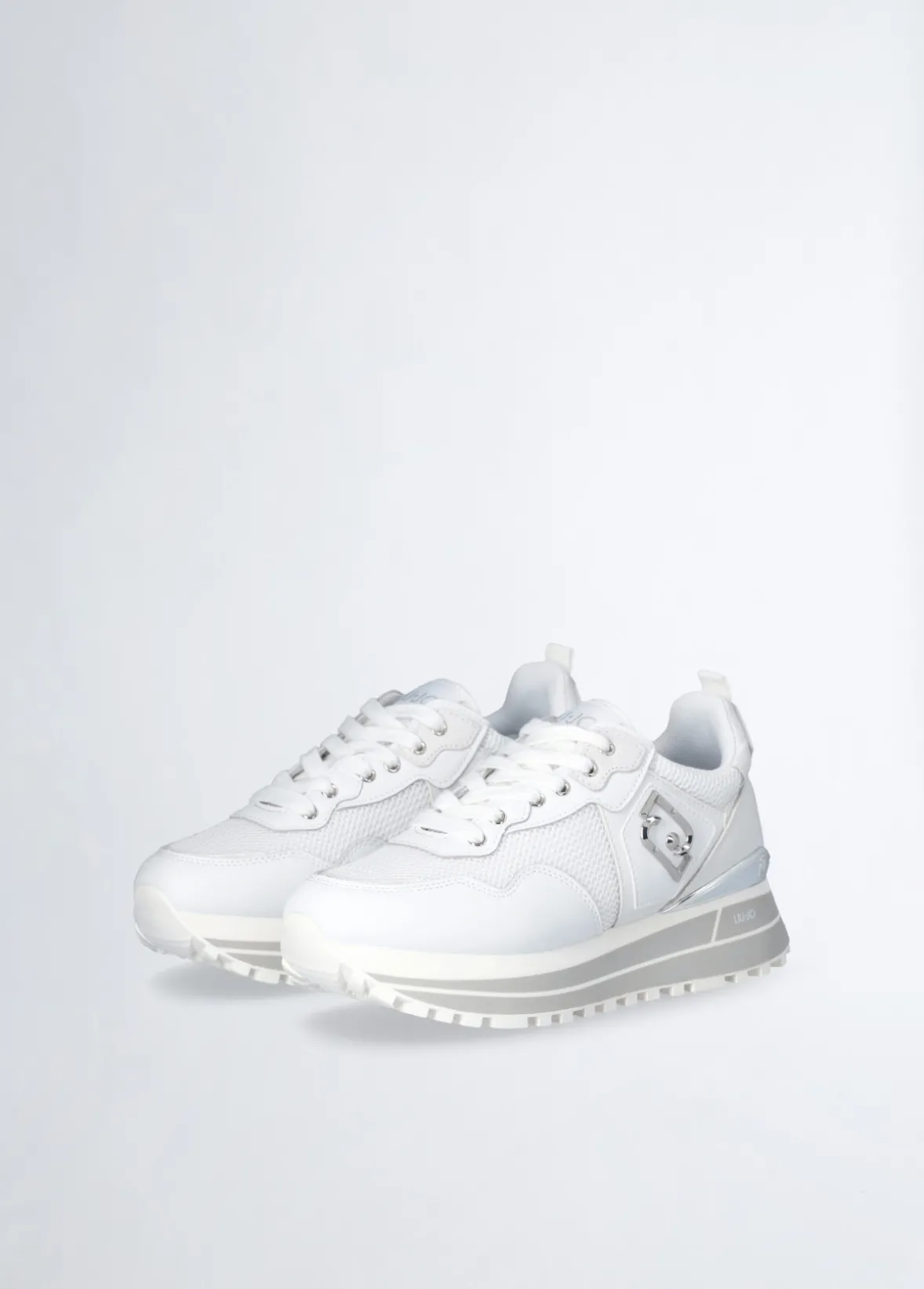 Sneakers platform in pelle e mesh