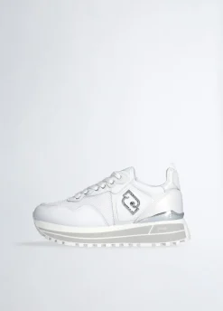 Sneakers platform in pelle e mesh