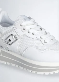Sneakers platform in pelle e mesh