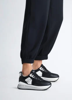 Sneakers platform in pelle e mesh