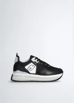 Sneakers platform in pelle e mesh