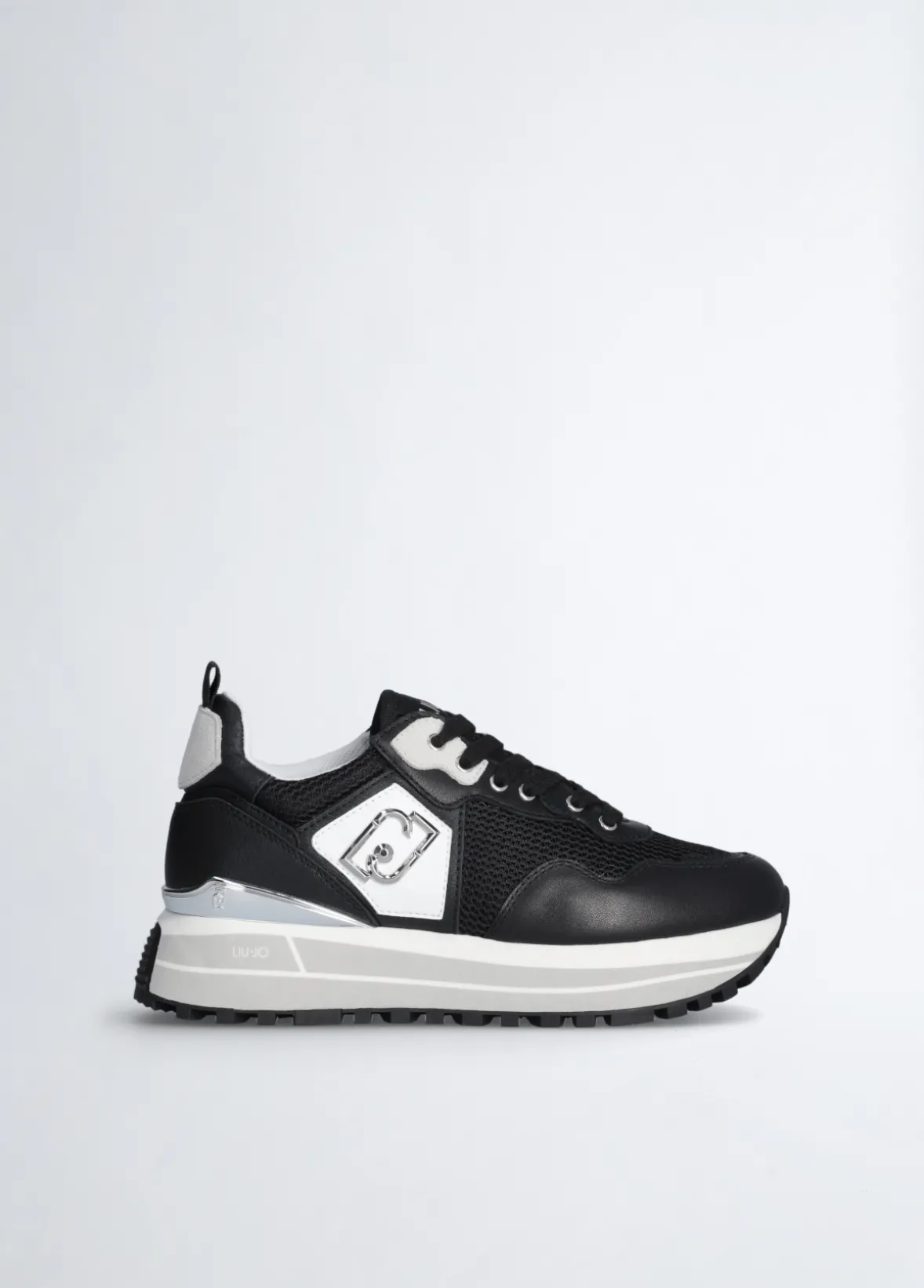 Sneakers platform in pelle e mesh