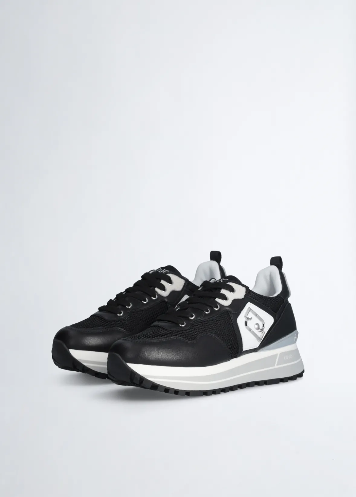 Sneakers platform in pelle e mesh