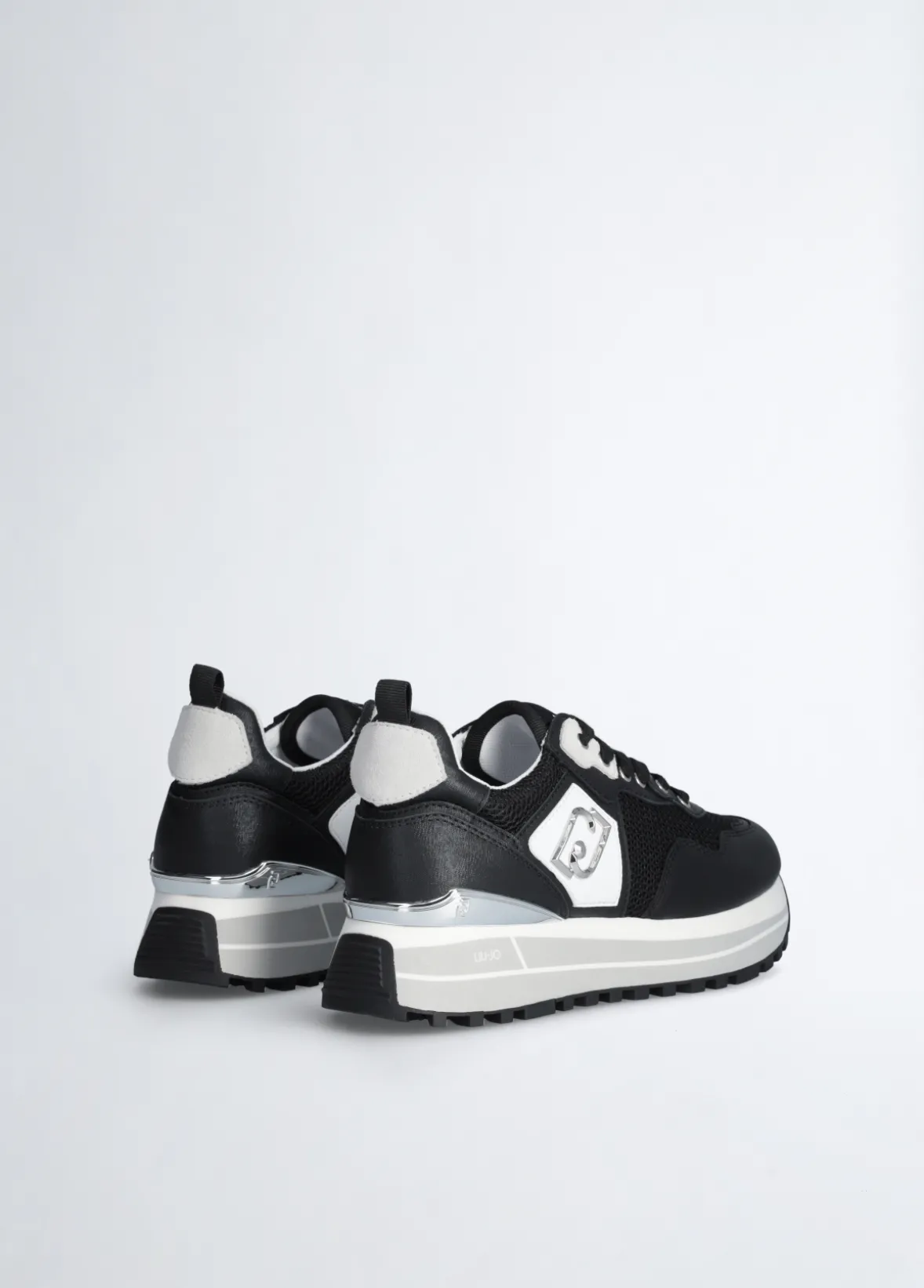 Sneakers platform in pelle e mesh