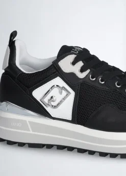 Sneakers platform in pelle e mesh