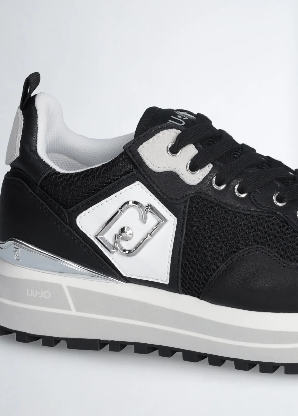 Sneakers platform in pelle e mesh