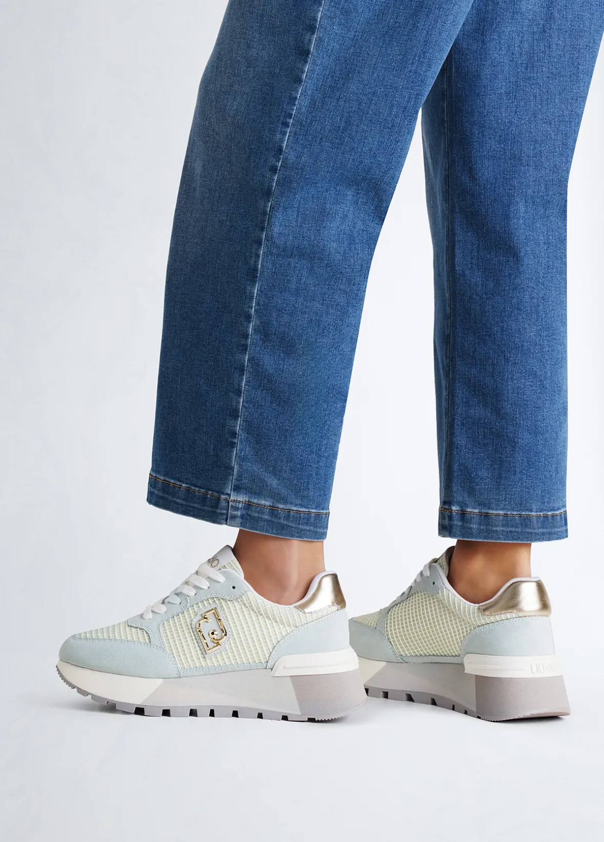 Sneakers platform in suede e mesh