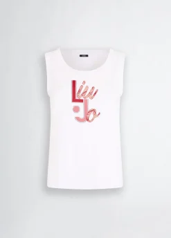 Top con logo e strass