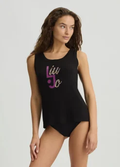 Top con logo e strass