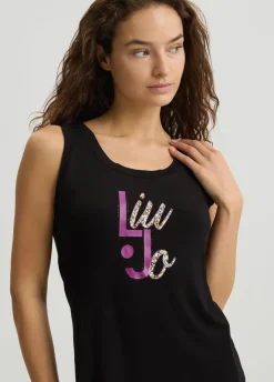 Top con logo e strass