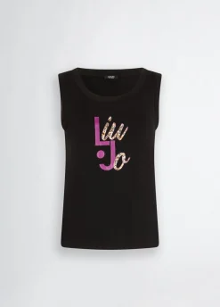 Top con logo e strass