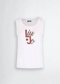 Top con logo e strass