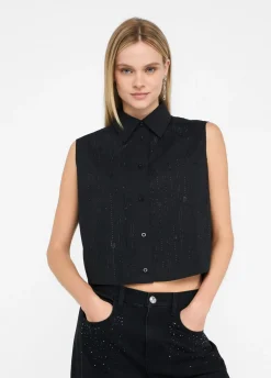 Top in cotone con strass