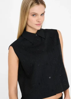 Top in cotone con strass
