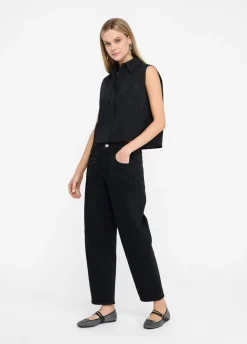 Top in cotone con strass