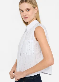 Top in cotone con strass
