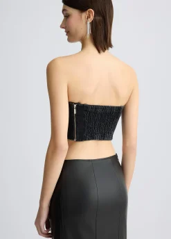 Top in denim con strass