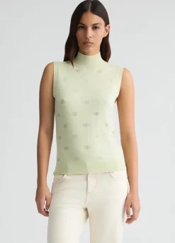 Top in maglia con logo e strass