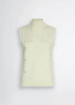 Top in maglia con logo e strass