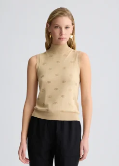 Top in maglia con logo e strass