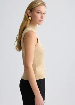 Top in maglia con logo e strass