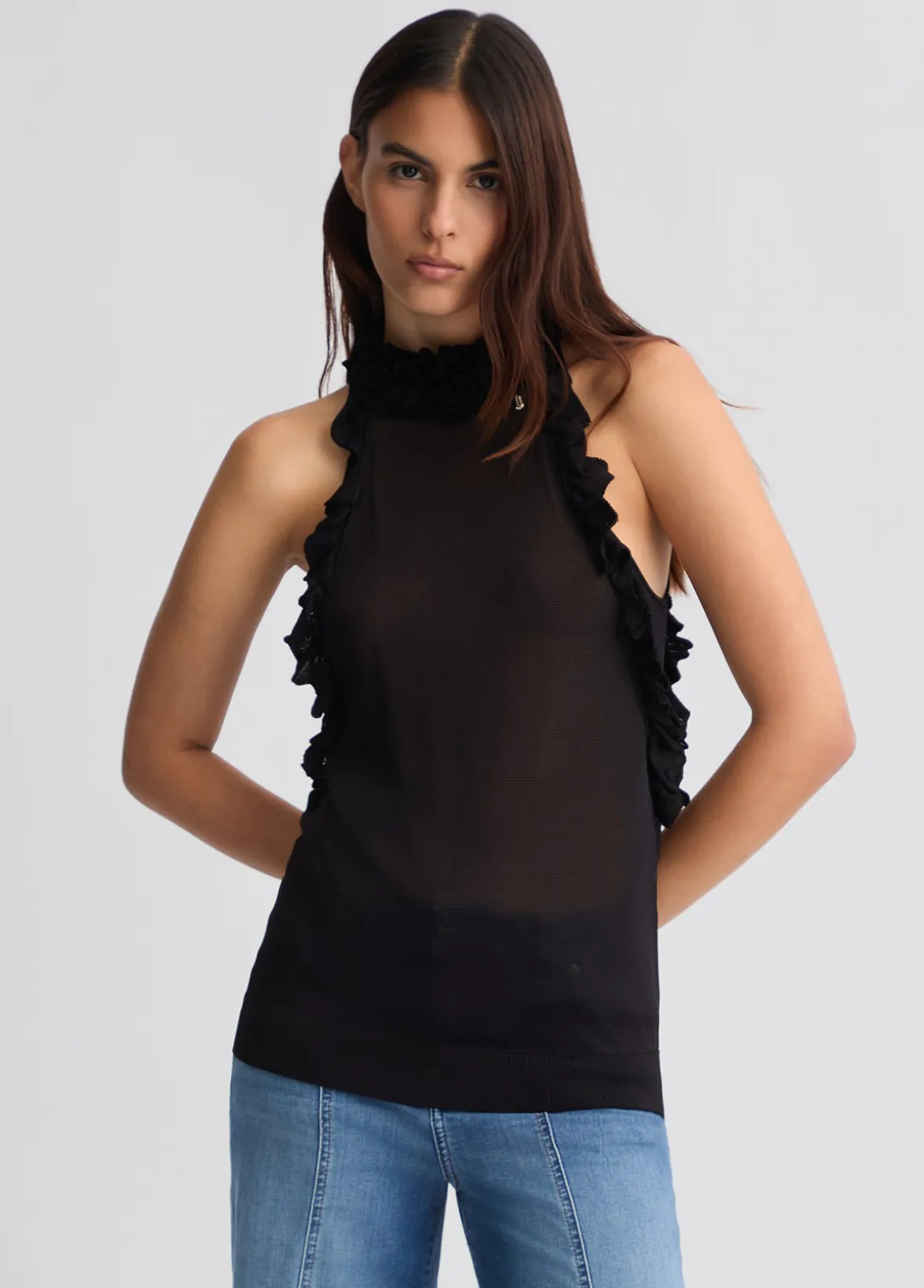 Top in maglia con rouches