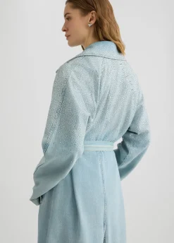 Trench in denim con strass