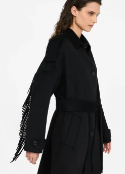 Trench in lana con frange