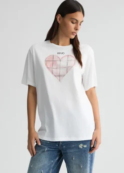 T-shirt con cuore e strass
