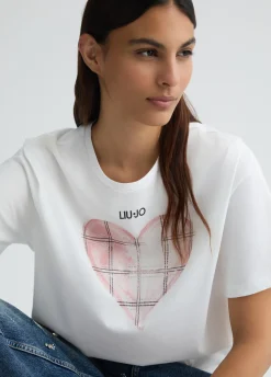 T-shirt con cuore e strass