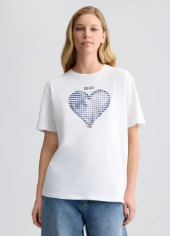 T-shirt con cuore e strass