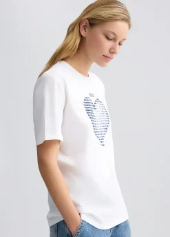 T-shirt con cuore e strass