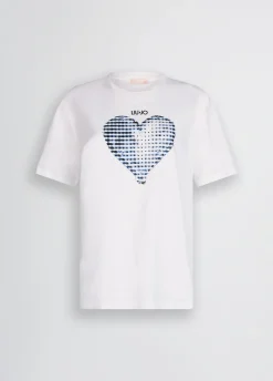 T-shirt con cuore e strass