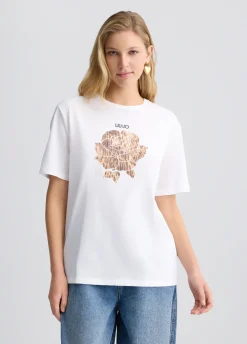 T-shirt con fiore animalier