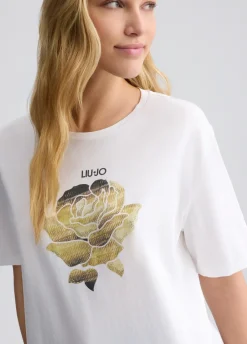 T-shirt con fiore e strass