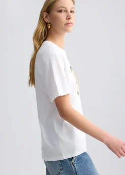 T-shirt con fiore e strass