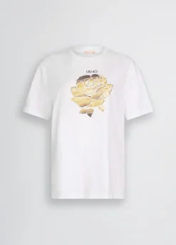 T-shirt con fiore e strass