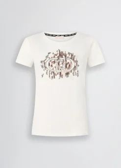 T-shirt con logo animalier e strass