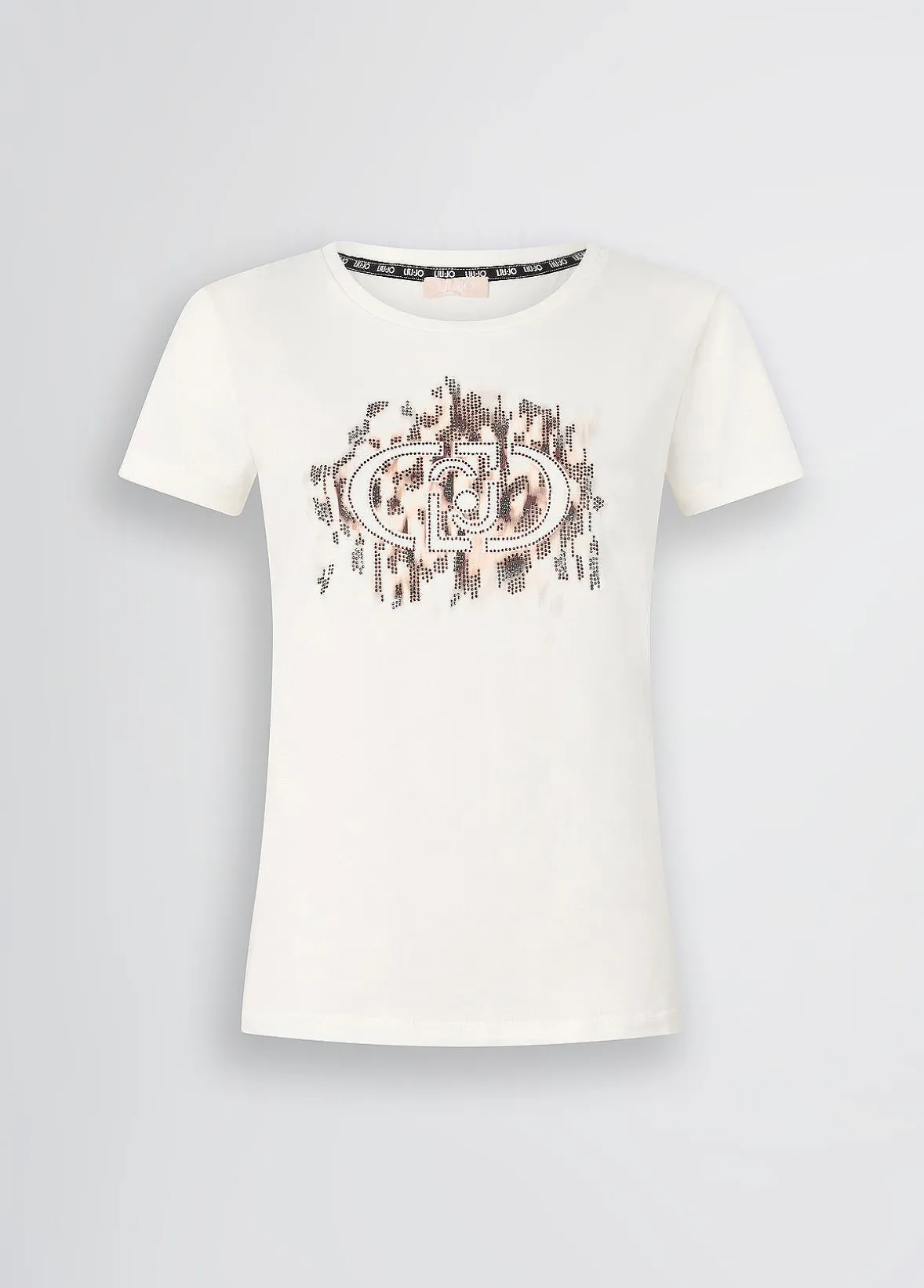 T-shirt con logo animalier e strass