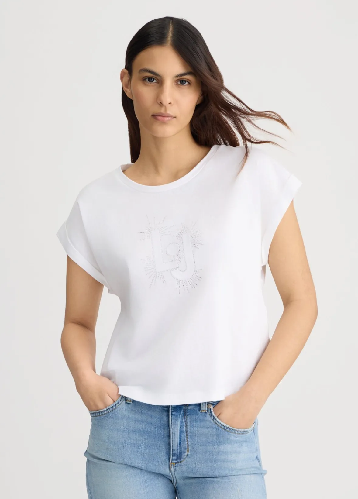 T-shirt con logo e strass