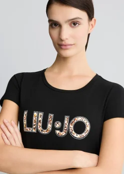 T-shirt con logo e strass