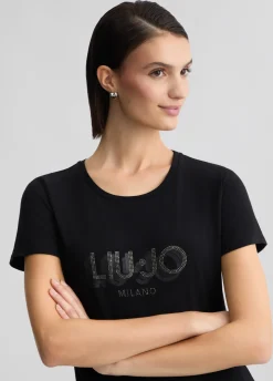T-shirt con logo e strass