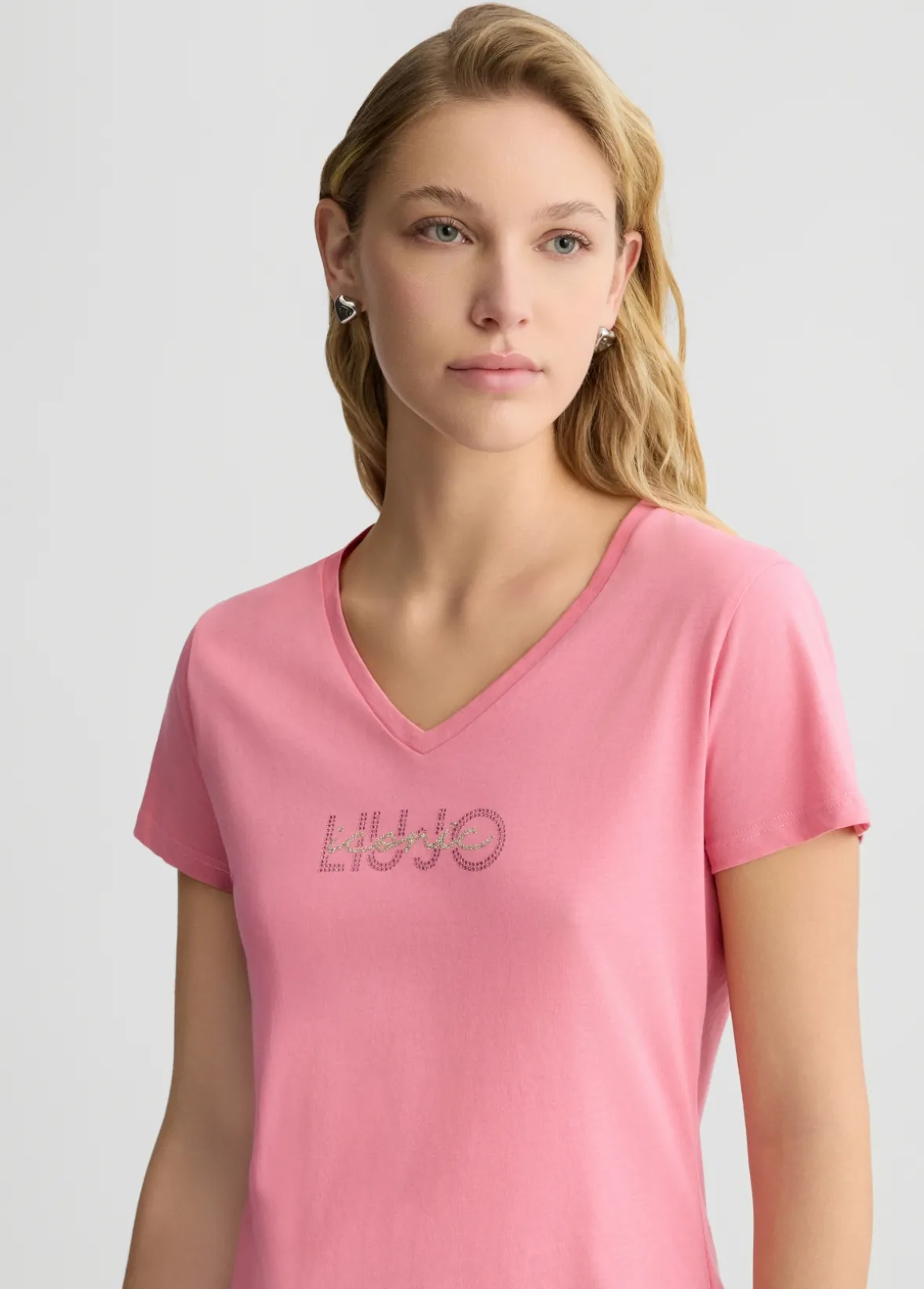 T-shirt con logo e strass