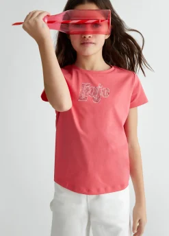 T-shirt con logo e strass