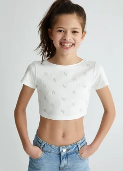 T-shirt con logo e strass