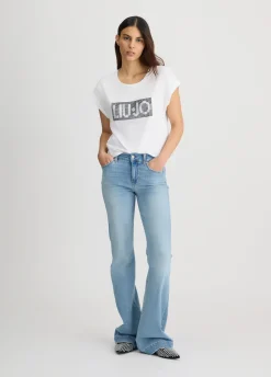 T-shirt con logo e strass